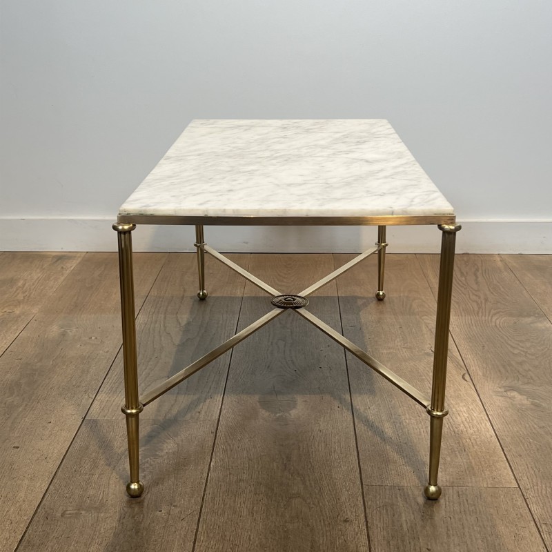 Rectangular Coffee Table in Brass with White Marble Top, X | Maison Barrois