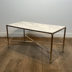 Rectangular Coffee Table in Brass with White Marble Top, X | Maison Barrois