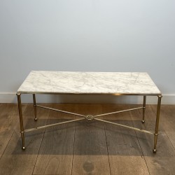 Rectangular Coffee Table in Brass with White Marble Top, X | Maison Barrois