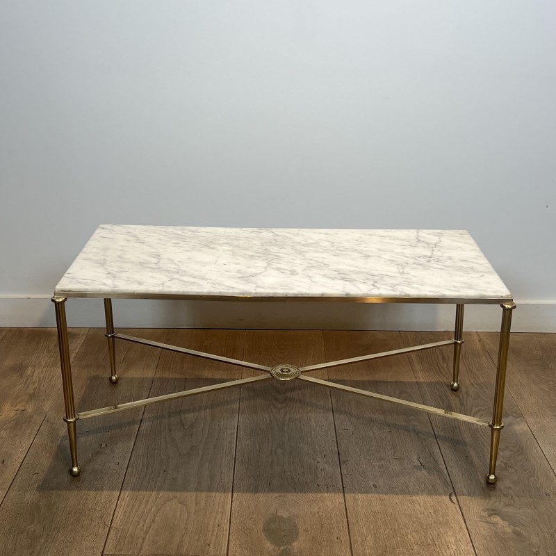 Rectangular Coffee Table in Brass with White Marble Top, X | Maison Barrois