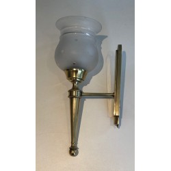 Pair of Torch-Form Brass Sconces with Frosted Glass Tulips | Maison Barrois
