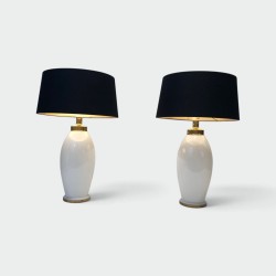 Pair of White Ceramic Lamps of Ovoid Form with Brass Mount | Maison Barrois