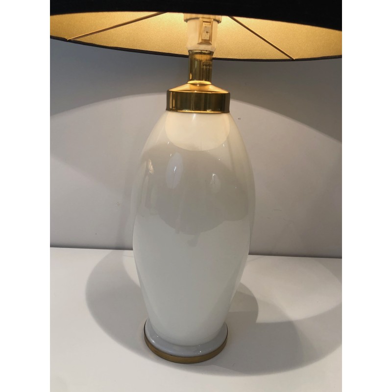 Pair of White Ceramic Lamps of Ovoid Form with Brass Mount | Maison Barrois