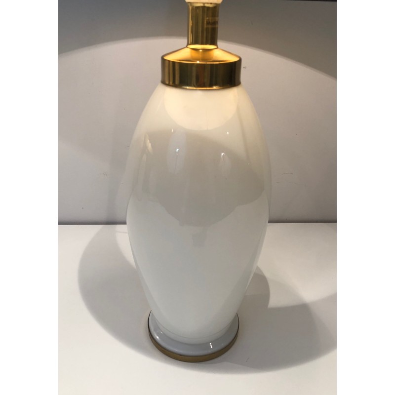 Pair of White Ceramic Lamps of Ovoid Form with Brass Mount | Maison Barrois