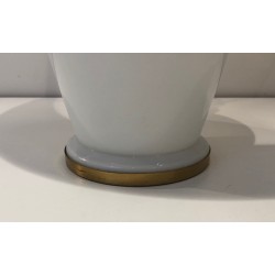 Pair of White Ceramic Lamps of Ovoid Form with Brass Mount | Maison Barrois