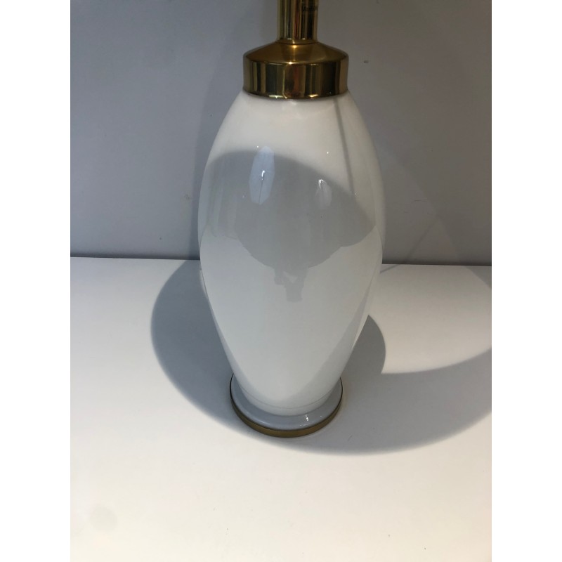 Pair of White Ceramic Lamps of Ovoid Form with Brass Mount | Maison Barrois