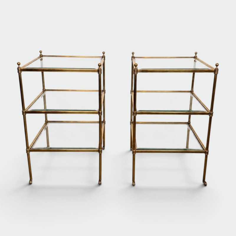 Pair of Side Tables in Brass with Three Glass Tiers, Neocl | Maison Barrois