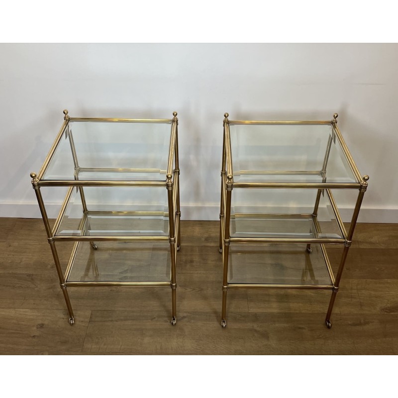 Pair of Side Tables in Brass with Three Glass Tiers, Neocl | Maison Barrois