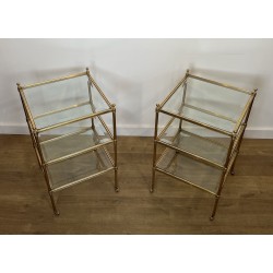 Pair of Side Tables in Brass with Three Glass Tiers, Neocl | Maison Barrois