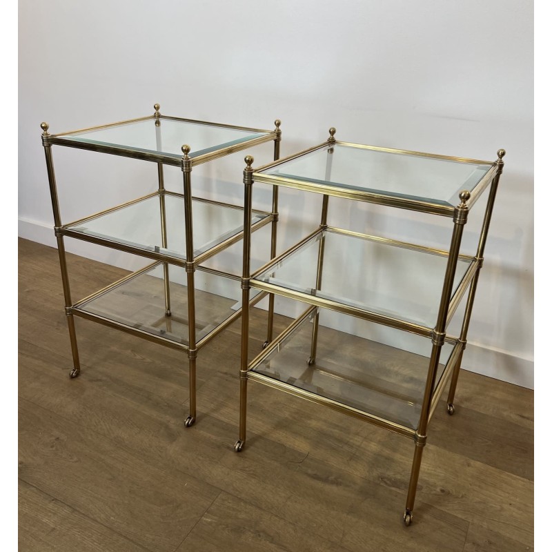 Pair of Side Tables in Brass with Three Glass Tiers, Neocl | Maison Barrois