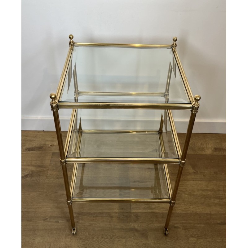 Pair of Side Tables in Brass with Three Glass Tiers, Neocl | Maison Barrois