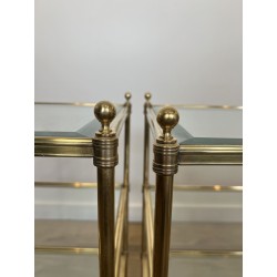 Pair of Side Tables in Brass with Three Glass Tiers, Neocl | Maison Barrois