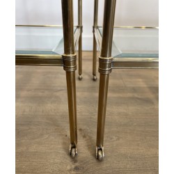 Pair of Side Tables in Brass with Three Glass Tiers, Neocl | Maison Barrois