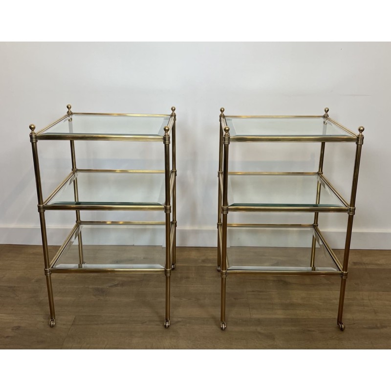 Pair of Side Tables in Brass with Three Glass Tiers, Neocl | Maison Barrois