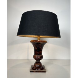Baluster Table Lamp in Lacquered Shell Marquetry and Gilt | Maison Barrois