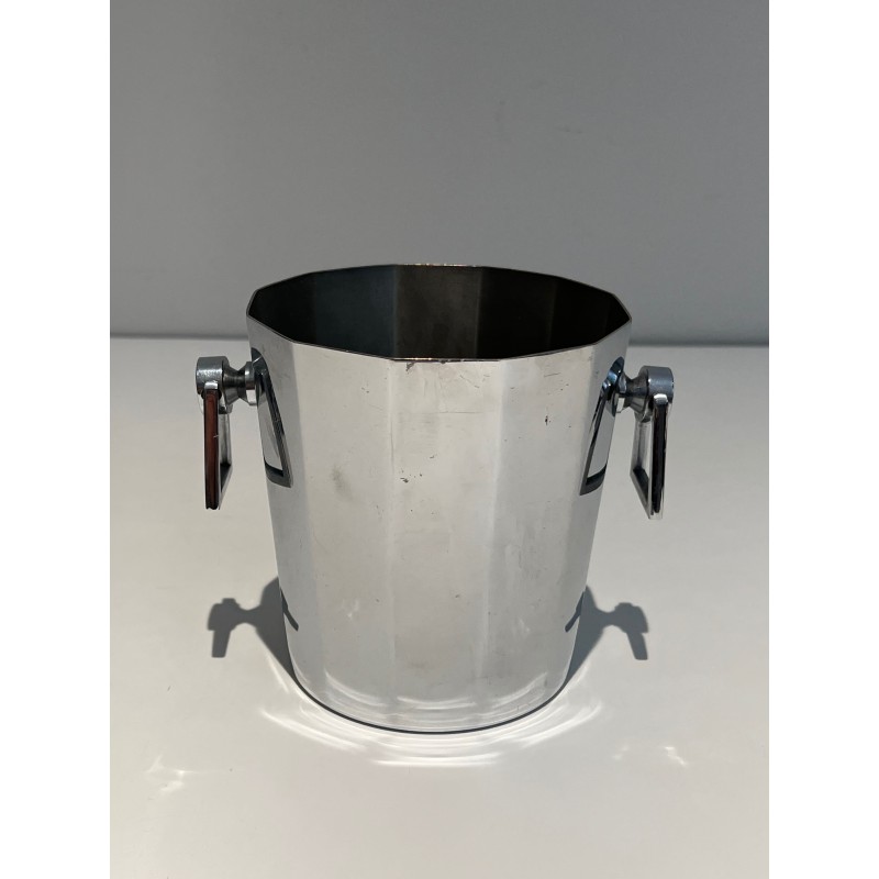 Faceted Cut-Cornered Champagne Bucket in Silvered Metal wi | Maison Barrois