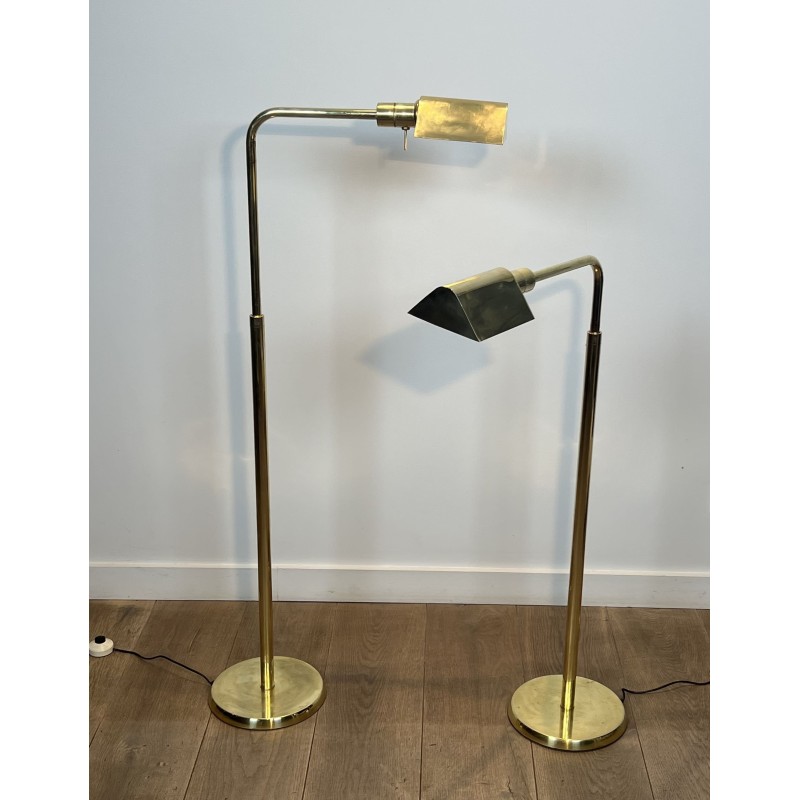Pair of Brass Floor Reading Lamps with Adjustable Height a | Maison Barrois