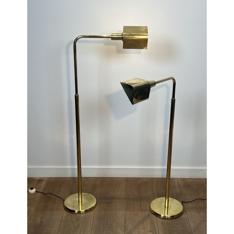 Pair of Brass Floor Reading Lamps with Adjustable Height a | Maison Barrois