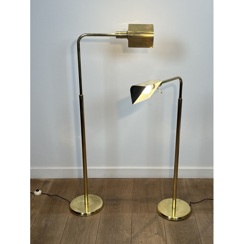 Pair of Brass Floor Reading Lamps with Adjustable Height a | Maison Barrois