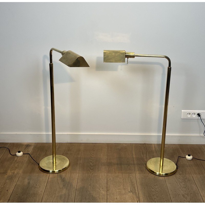 Pair of Brass Floor Reading Lamps with Adjustable Height a | Maison Barrois
