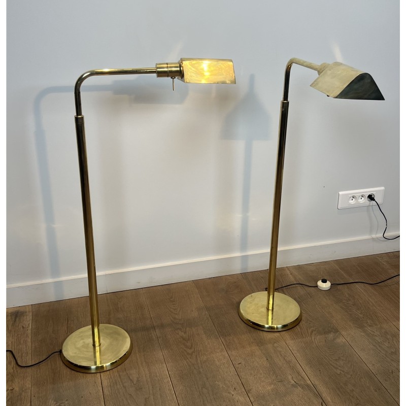 Pair of Brass Floor Reading Lamps with Adjustable Height a | Maison Barrois