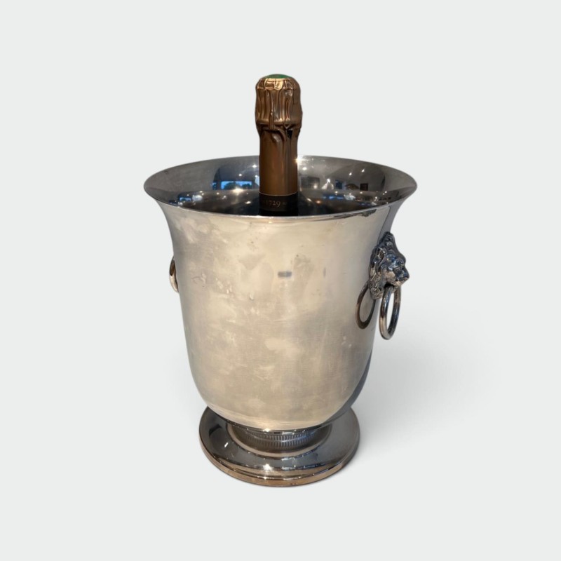 Silvered Metal Champagne Bucket with Lion's-Head Handles o | Maison Barrois