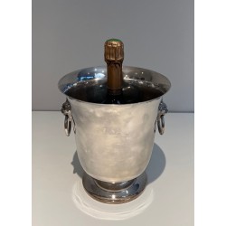Silvered Metal Champagne Bucket with Lion's-Head Handles o | Maison Barrois