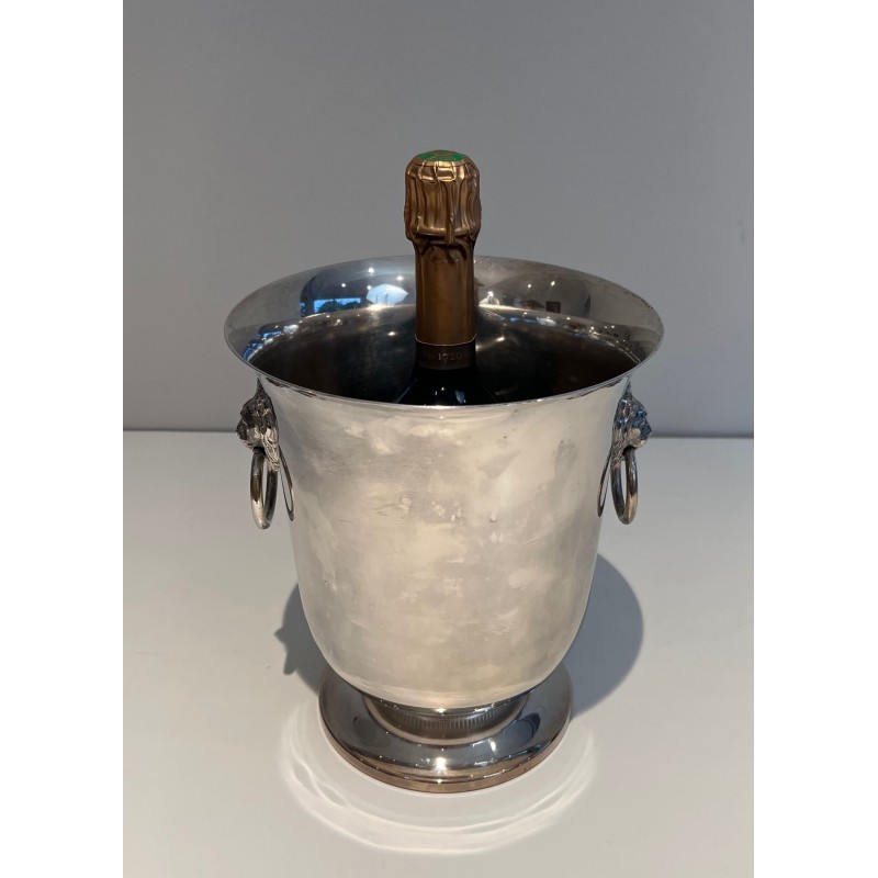 Silvered Metal Champagne Bucket with Lion's-Head Handles o | Maison Barrois