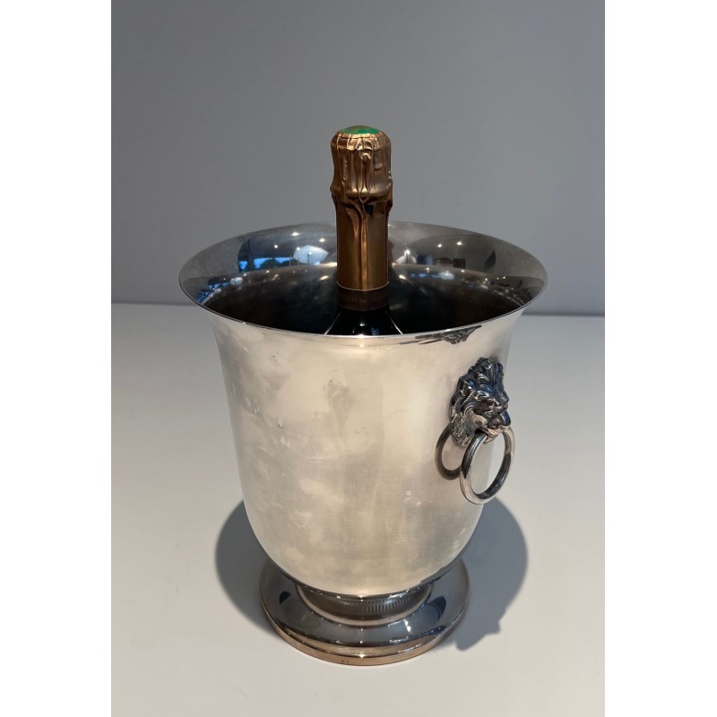 Silvered Metal Champagne Bucket with Lion's-Head Handles o | Maison Barrois