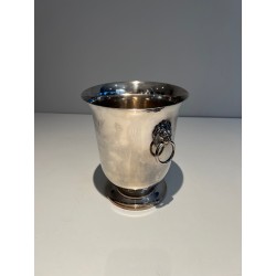 Silvered Metal Champagne Bucket with Lion's-Head Handles o | Maison Barrois