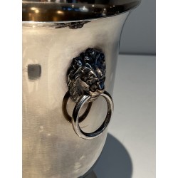 Silvered Metal Champagne Bucket with Lion's-Head Handles o | Maison Barrois
