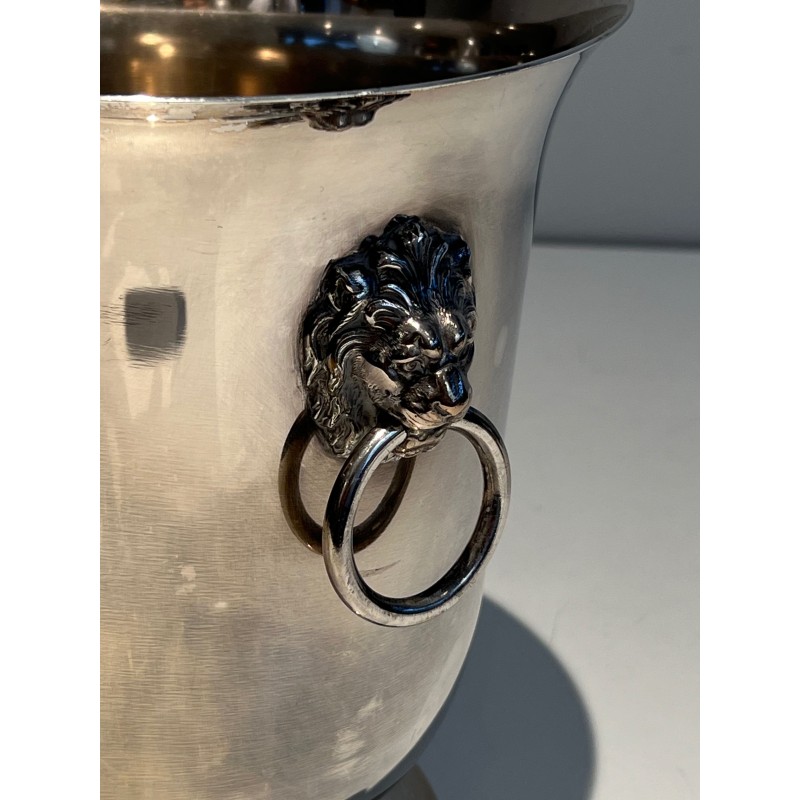 Silvered Metal Champagne Bucket with Lion's-Head Handles o | Maison Barrois