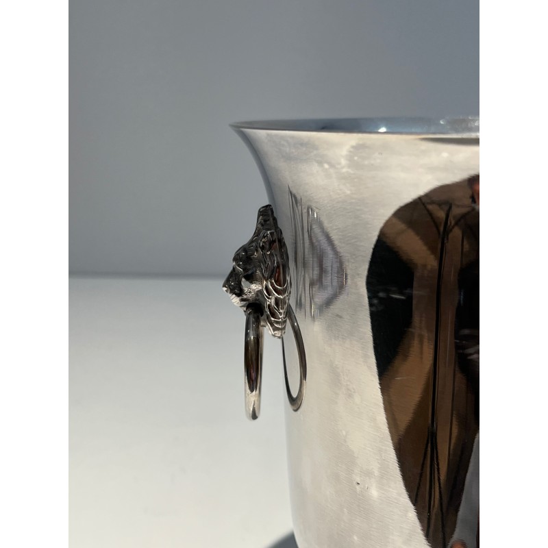 Silvered Metal Champagne Bucket with Lion's-Head Handles o | Maison Barrois