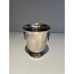 Silvered Metal Champagne Bucket with Lion's-Head Handles o | Maison Barrois