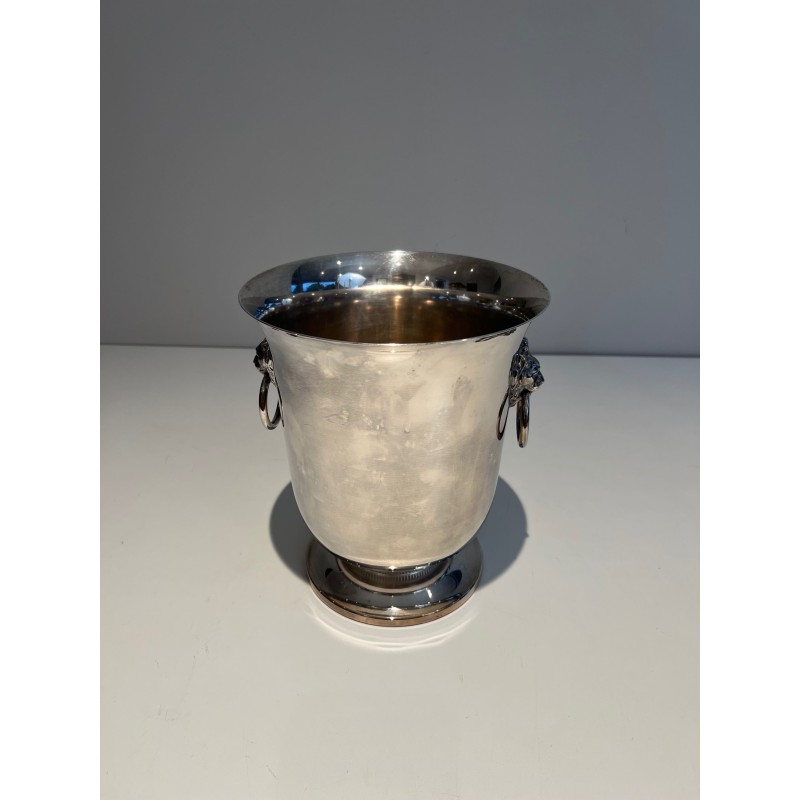 Silvered Metal Champagne Bucket with Lion's-Head Handles o | Maison Barrois