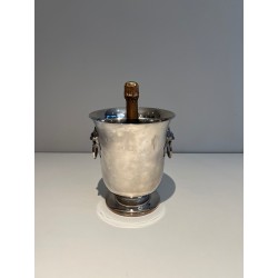 Silvered Metal Champagne Bucket with Lion's-Head Handles o | Maison Barrois