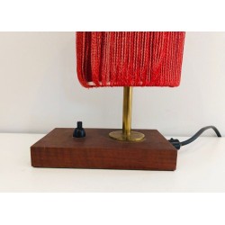 Small Wood, Brass and Wool Table Lamp, French Work, circa 1950