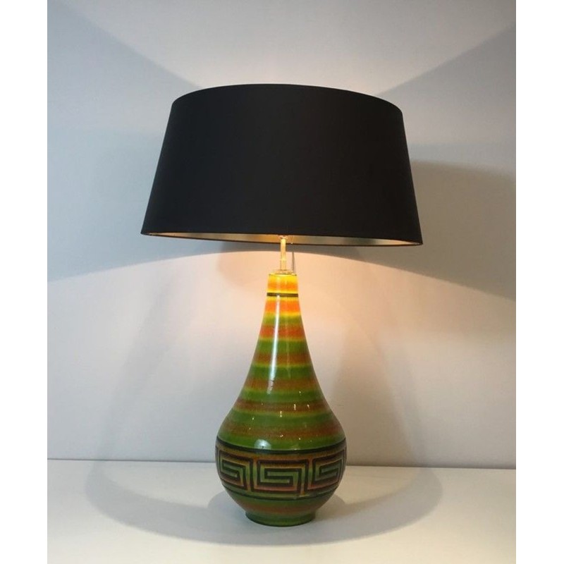 Ceramic Table Lamp with Greek Key Décor, French Work, circa 1970