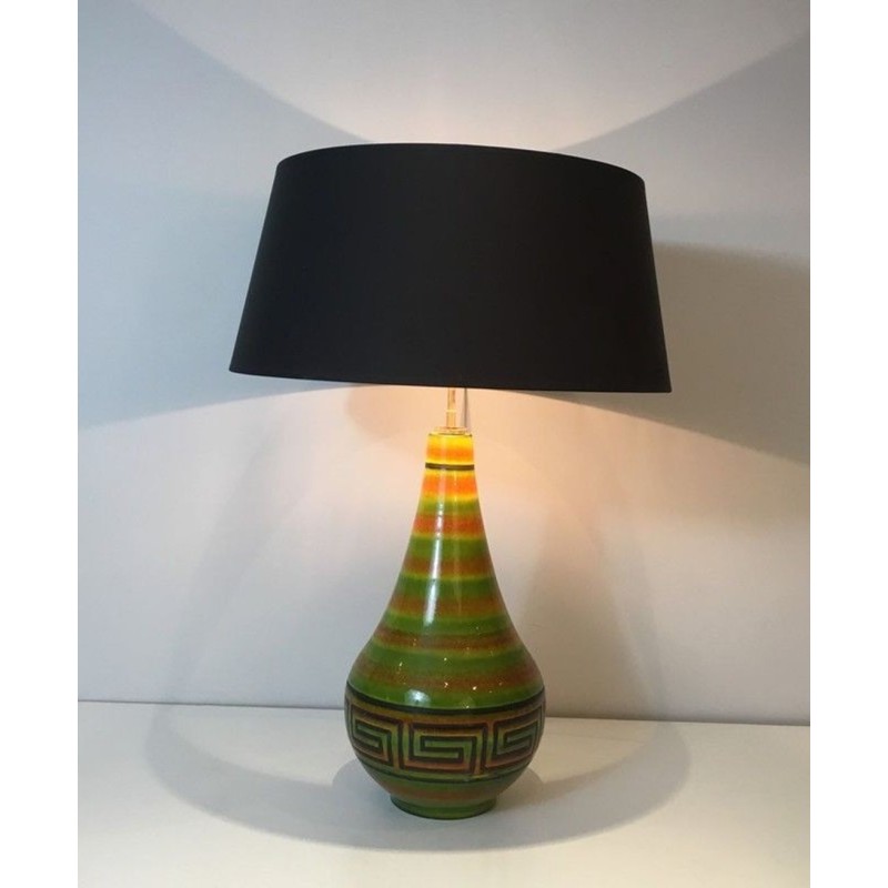 Ceramic Table Lamp with Greek Key Décor, French Work, circa 1970