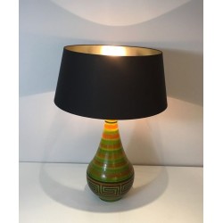 Ceramic Table Lamp with Greek Key Décor, French Work, circa 1970