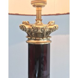 Tall Red Crystal and Chiseled Bronze Table Lamp, Attr. Cristal & Bronze Paris, circa 1940