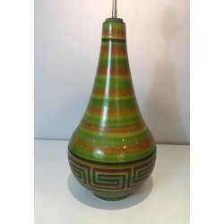 Ceramic Table Lamp with Greek Key Décor, French Work, circa 1970
