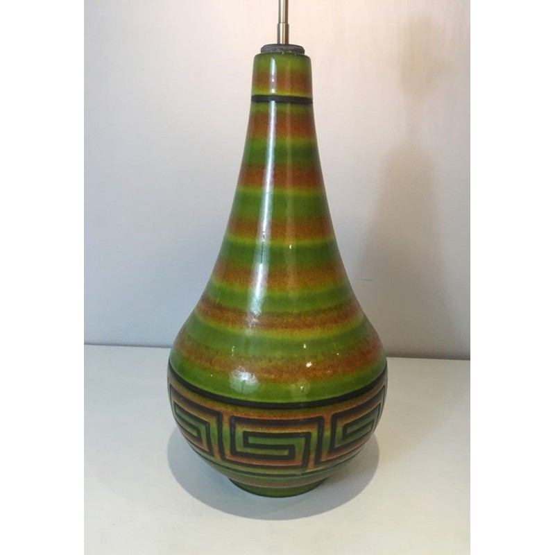 Ceramic Table Lamp with Greek Key Décor, French Work, circa 1970