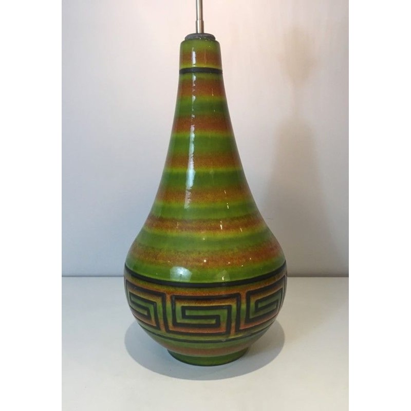 Ceramic Table Lamp with Greek Key Décor, French Work, circa 1970