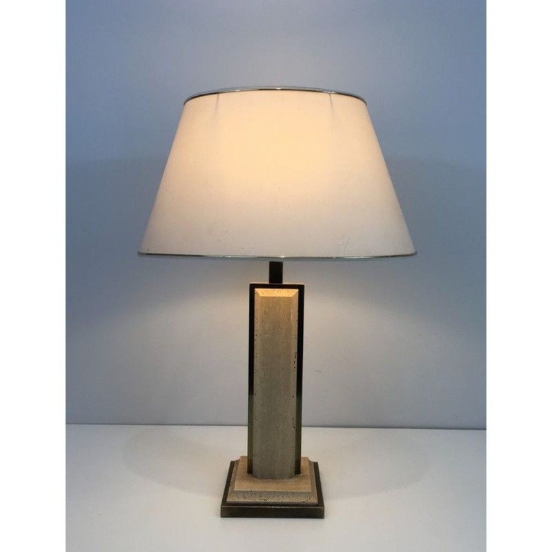 Travertine and Gilt Chrome Table Lamp, French Work, circa 1970