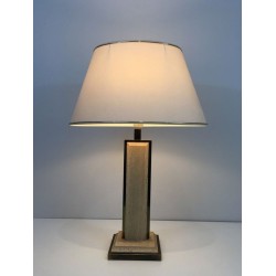 Travertine and Gilt Chrome Table Lamp, French Work, circa 1970