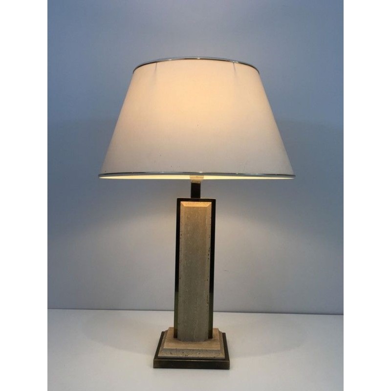 Travertine and Gilt Chrome Table Lamp, French Work, circa 1970