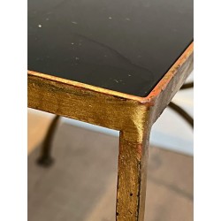 Set of Three Gilt Wrought Iron Nesting Tables with Curule Base, Neoclassical, French Work, by Maison Ramsay, circa 1940