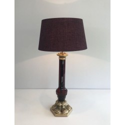 Tall Red Crystal and Chiseled Bronze Table Lamp, Attr. Cristal & Bronze Paris, circa 1940