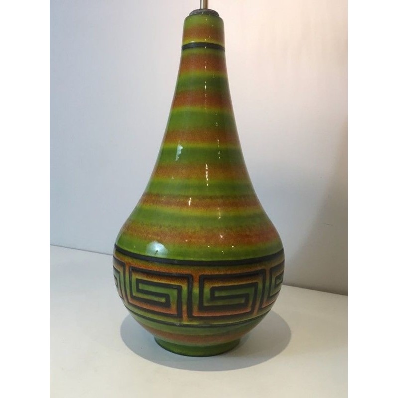 Ceramic Table Lamp with Greek Key Décor, French Work, circa 1970